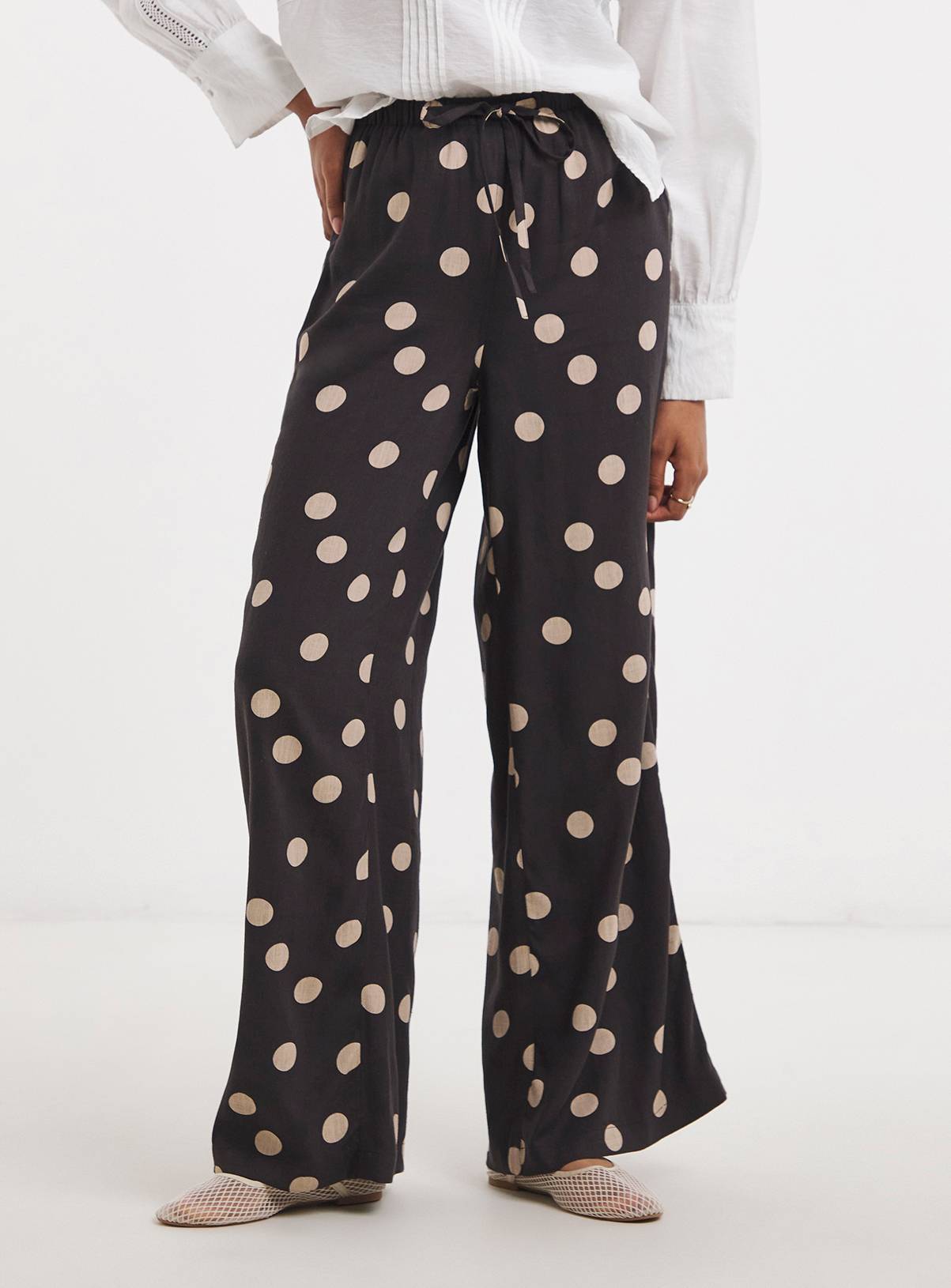 SIMPLY BE Chocolate Spot Linen Trouser 30 - Image 1